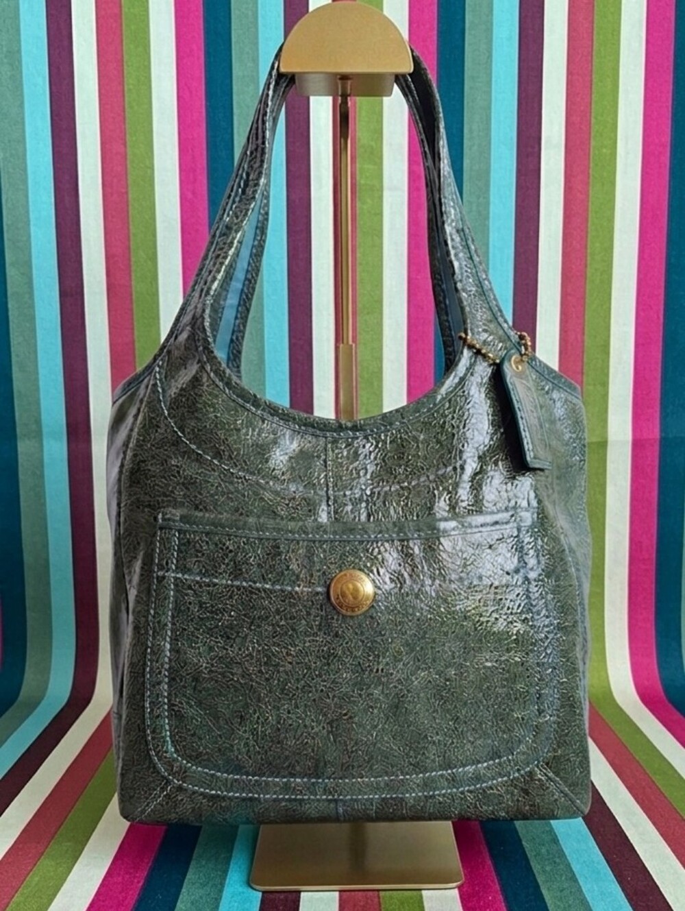 ​COACH Ergo 65th Anniversary Pond Crinkled Patent Calf Leather Hobo 11012